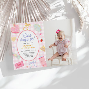 One Happy Girl Hand Drawn Birthday Party Photo Invitation
