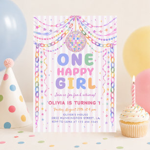 One Happy Girl Paper Chain Disco Birthday Invitation