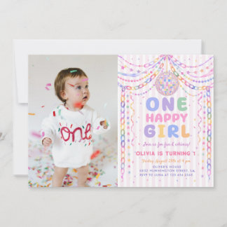 One Happy Girl Paper Chain Disco Birthday Photo Invitation