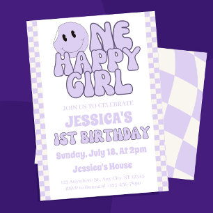 One Happy Girl Retro 1st Birthday  Invitation