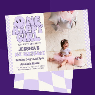 One Happy Girl Retro 1st Birthday  Invitation