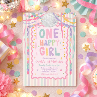 One Happy Girl Whimsical Girl 1st Birthday Party Invitation