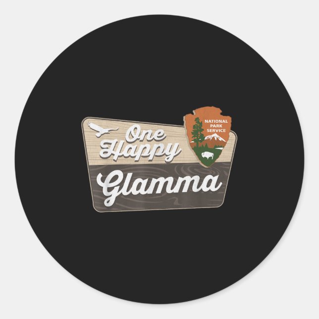 One Happy Glamma Camper Matching Birthday Decorati Classic Round Sticker (Front)