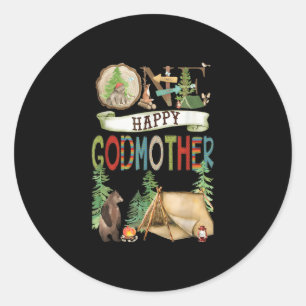 One Happy Godmother Camper First Birthday Camng Be Classic Round Sticker