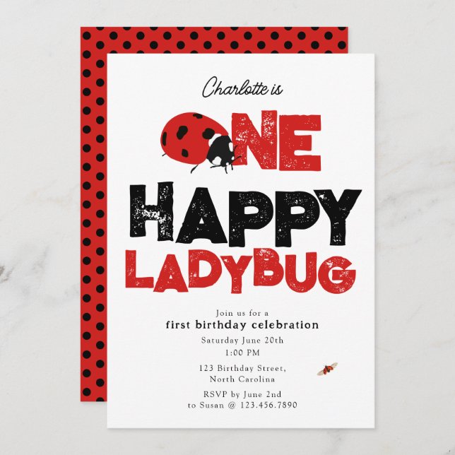 One Happy Ladybug Invite 1st First Birthday Cute (Front/Back)