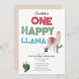 One Happy Llama Invite 1st Girl Birthday