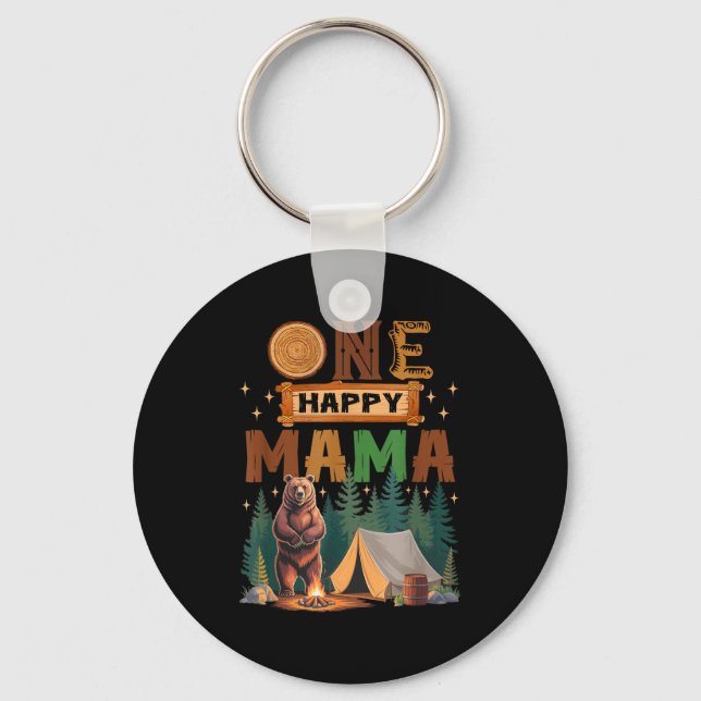 One Happy Mama Camper 1st Birthday Camng Bear  Key Ring (Front)