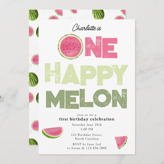 One Happy Melon Invite 1st Summer Birthday (Front/Back)