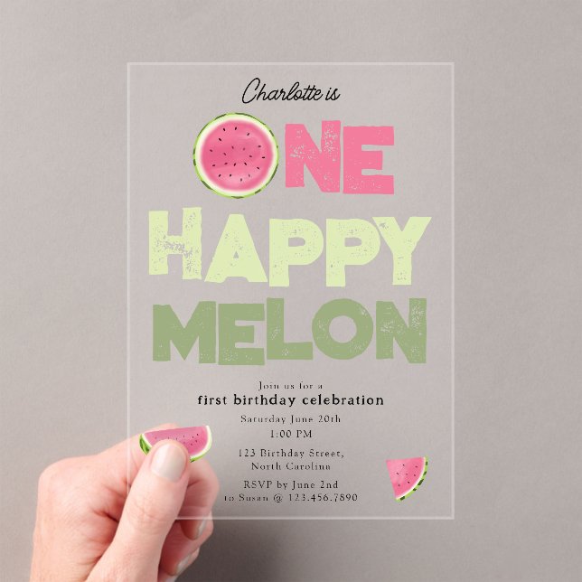 One Happy Melon Invite 1st Summer Birthday Acrylic Invitations (Insitu (Handheld))