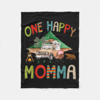 One Happy Momma Camper 1st Birthday Boy Camping Fleece Blanket
