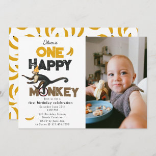 One Happy Monkey Cute 1st First Birthday Photo Invitation