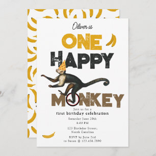 One Happy Monkey Cute Invite 1st First Birthday