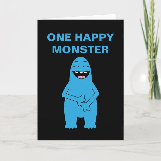 One Happy Monster Halloween Birthday Custom Text Card (Front)