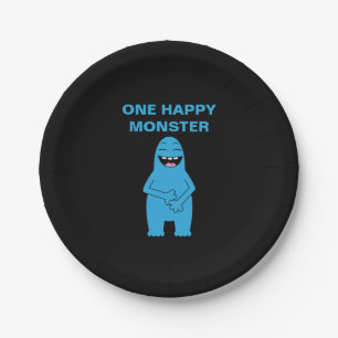 One Happy Monster Halloween Birthday Custom Text Paper Plate