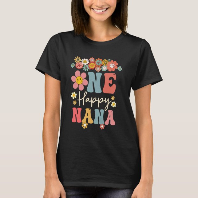 One Happy Nana 1st Birthday Family Matching Retro  T-Shirt (Front)