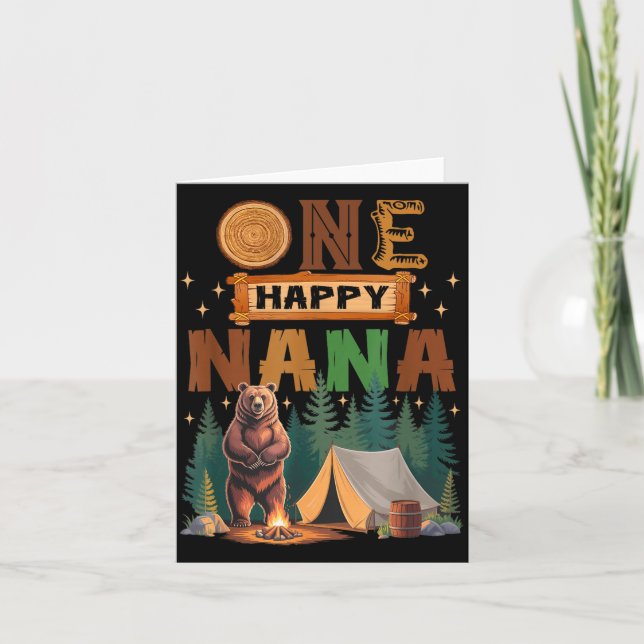 One Happy Nana Camper 1st Birthday Camng Bear  Card (Front)