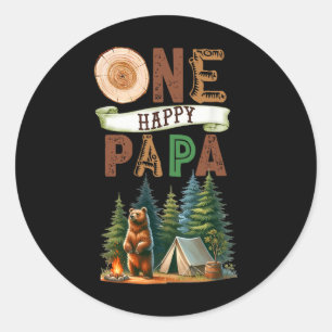 One Happy Papa Camper First Birthday Camping Bear  Classic Round Sticker