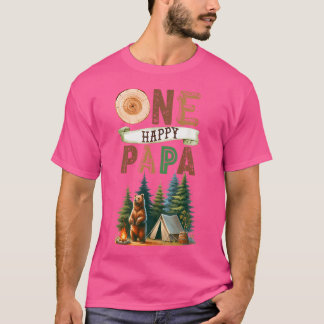 One Happy Papa Camper First Birthday Camping Bear  T-Shirt