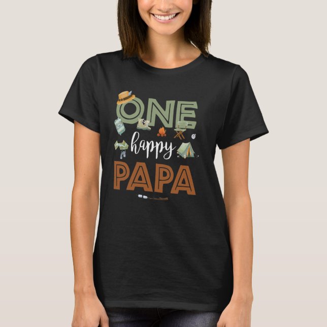 One Happy Papa Camper First Birthday Camping Party T-Shirt (Front)