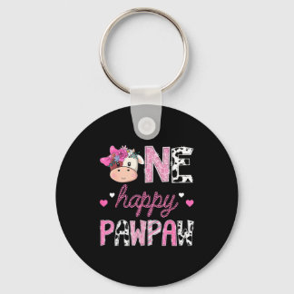 One happy pawpaw 1st birthday girl pink farm key ring