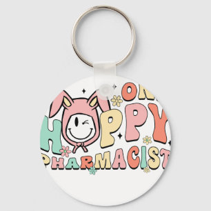 one happy pharmacist, retro, vintage key ring