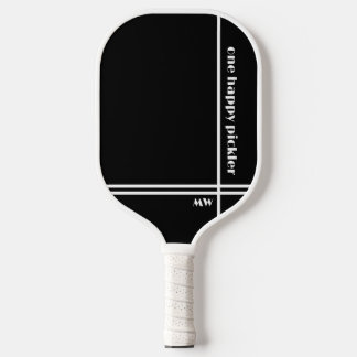 One Happy Pickler Black White Initials Funny Pickleball Paddle