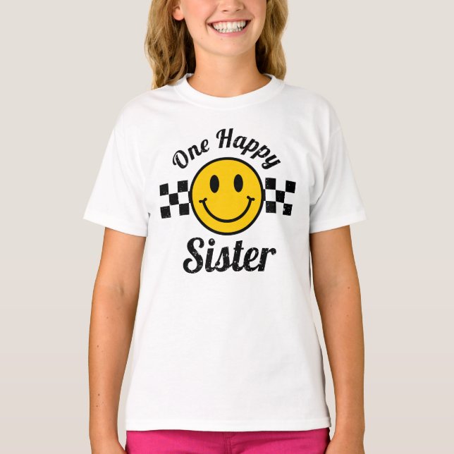 One Happy Sister Yellow Smile Birthday Matching T-Shirt (Front)