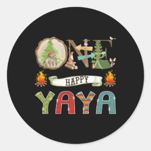 One Happy Yaya Camper 1st Birthday Camping Bear  Classic Round Sticker