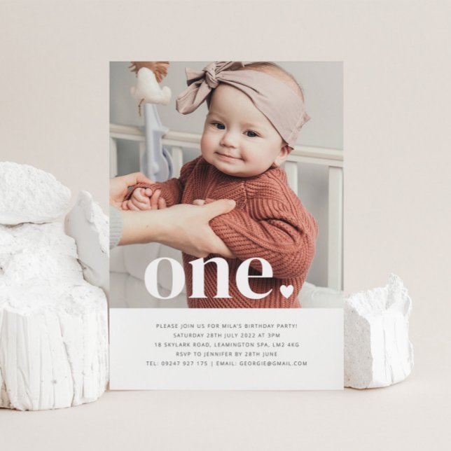 One Heart Photo First Birthday Invitation  (Creator Uploaded)