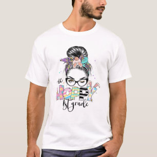 One Hoppy 1St Grade Bunny Leopard Messy Bun Easter T-Shirt