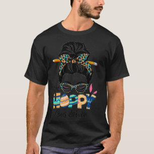 One Hoppy Bus Driver Messy Bun Teacher Easter Day T-Shirt