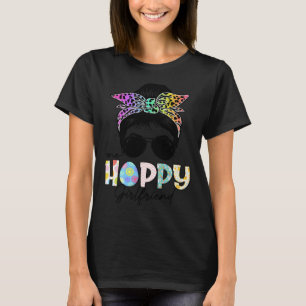 One Hoppy Girlfriend Leopard Messy Bun Easter Day T-Shirt