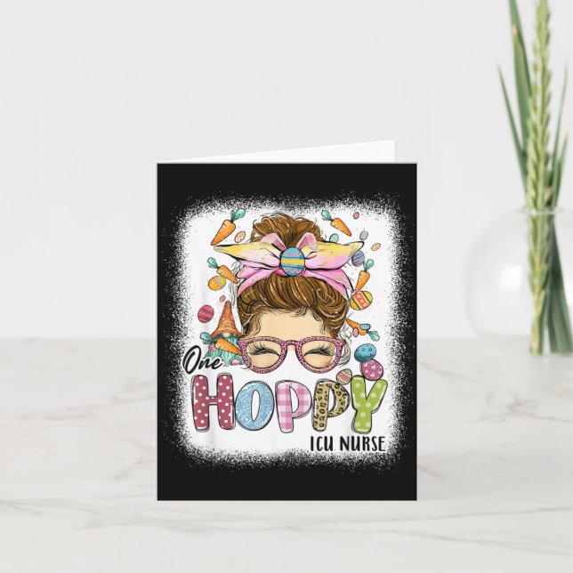 One Hoppy Icu Nurse Leopard Bunny Easter Day Card (Front)
