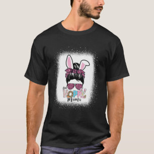 One Hoppy Mama Bunny Messy Bun Leopard Easter Day T-Shirt