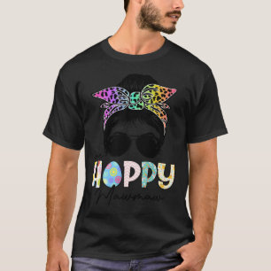 One Hoppy Mawmaw Leopard Messy Bun Easter Day T-Shirt
