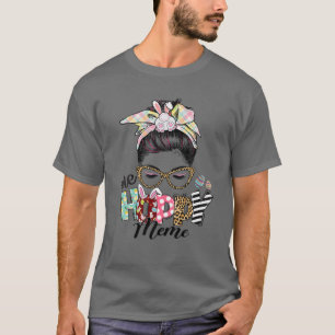 One Hoppy Meme Messy Bun Hair Happy Easter Day Wom T-Shirt