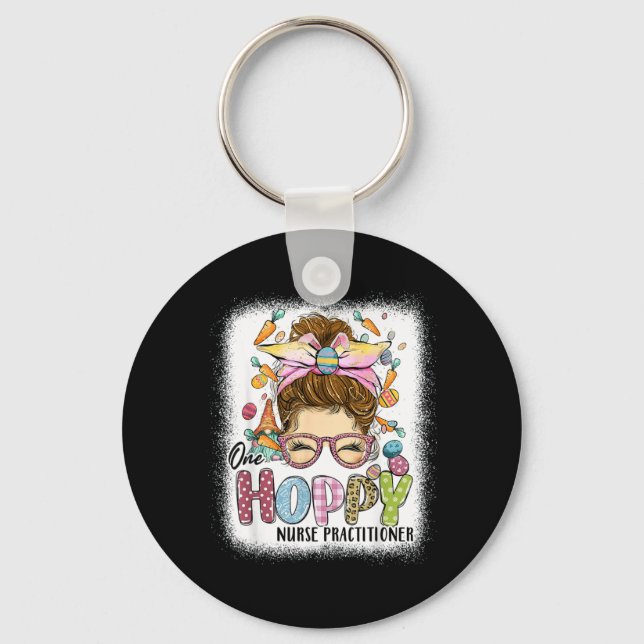 One Hoppy Nurse Practitioner Leopard Bunny Easter Key Ring (Front)