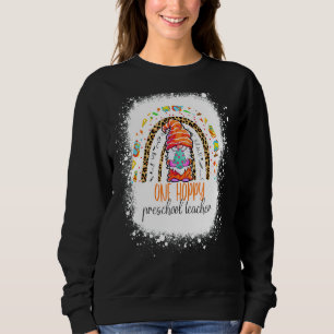 One Hoppy Preschool Teacher Easter Leopard Rainbow Sweatshirt