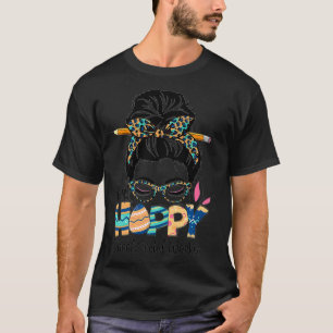 One Hoppy School Social Worker Messy Bun Teacher E T-Shirt