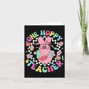 One Hoppy Teacher Bunny Easter Day Eggs Groovy Ret Card