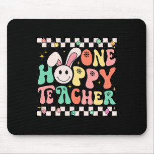 One Hoppy Teacher Bunny Easter Day Groovy Retro Bo Mouse Pad