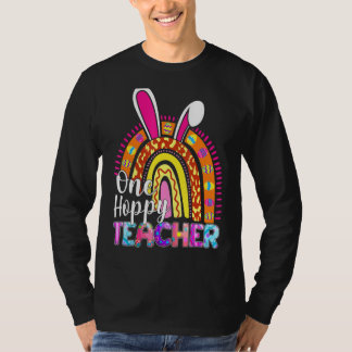 One Hoppy Teacher Bunny School Rainbow Leopard Eas T-Shirt