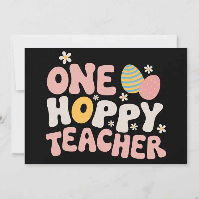 One Hoppy Teacher Easter Teaching Groovy Retro Invitation (Front)