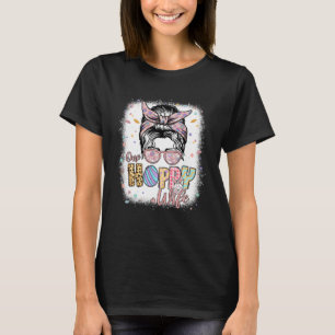 One Hoppy Wife Bunny Easter Messy Bun Women Happy  T-Shirt