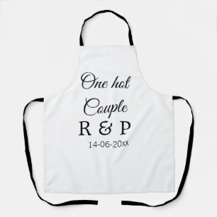 One hot add couple name initial letter text date apron