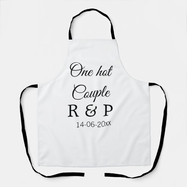 One hot add couple name initial letter text date apron (Front)