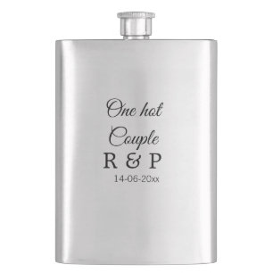 One hot add couple name initial letter text date hip flask