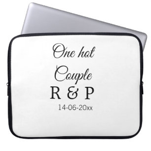 One hot add couple name initial letter text date laptop sleeve