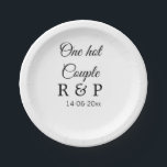 One hot add couple name initial letter text date paper plate<br><div class="desc">For lovers like us</div>