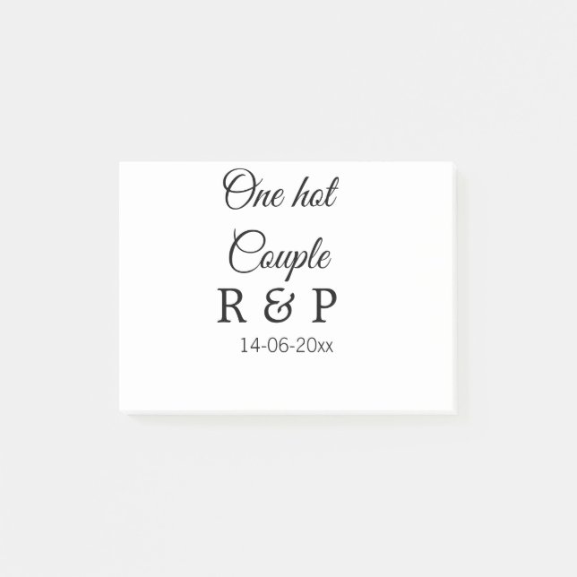 One hot add couple name initial letter text date post-it notes (Front)
